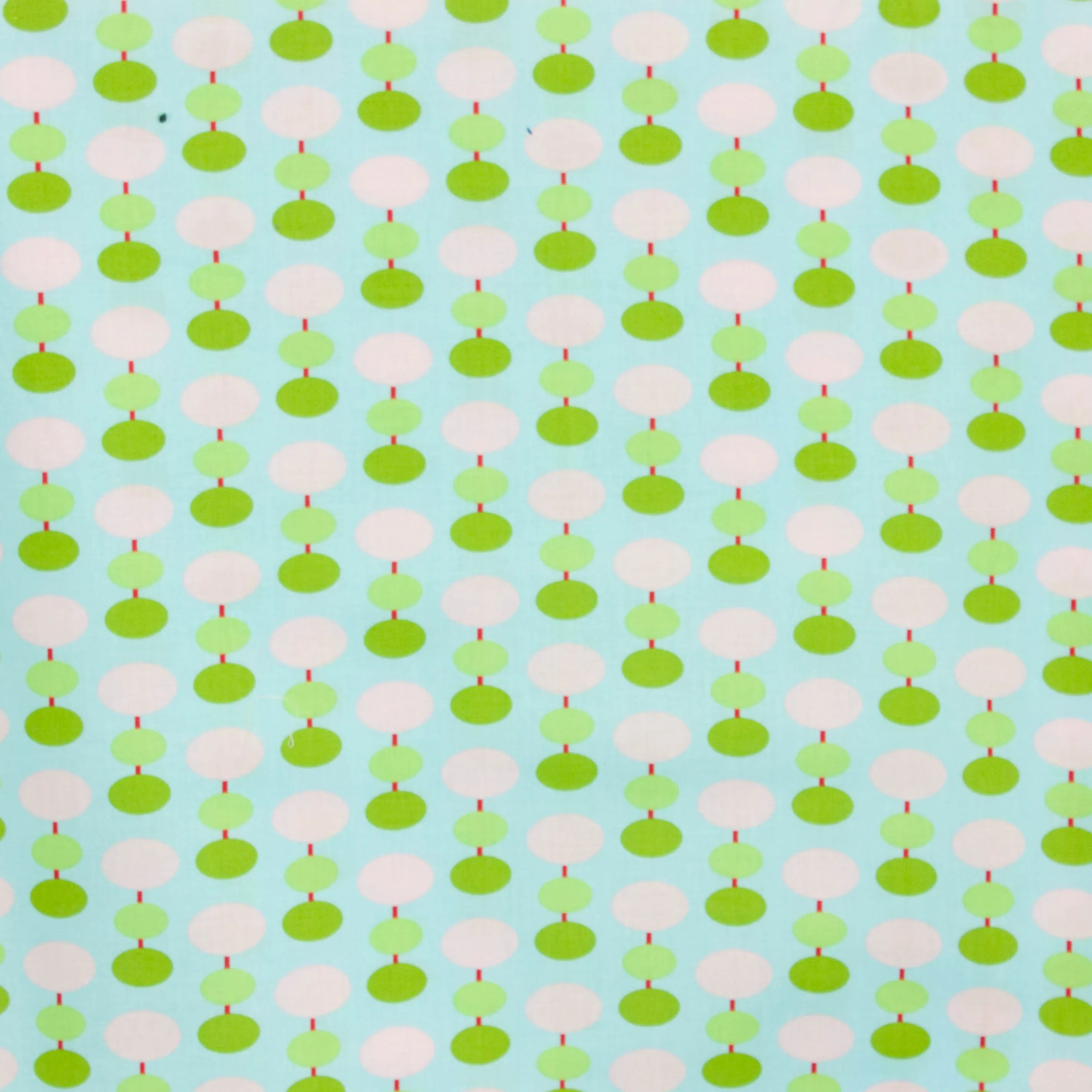 Katoen blauw met licht roze en groene bollen